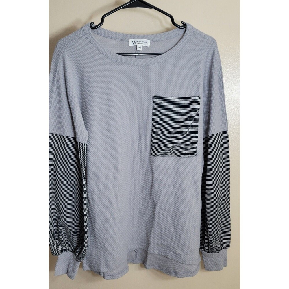 Grey Wonderland By Orange Long-Sleeve Shirt With Striped Pocket Sleeves Medium